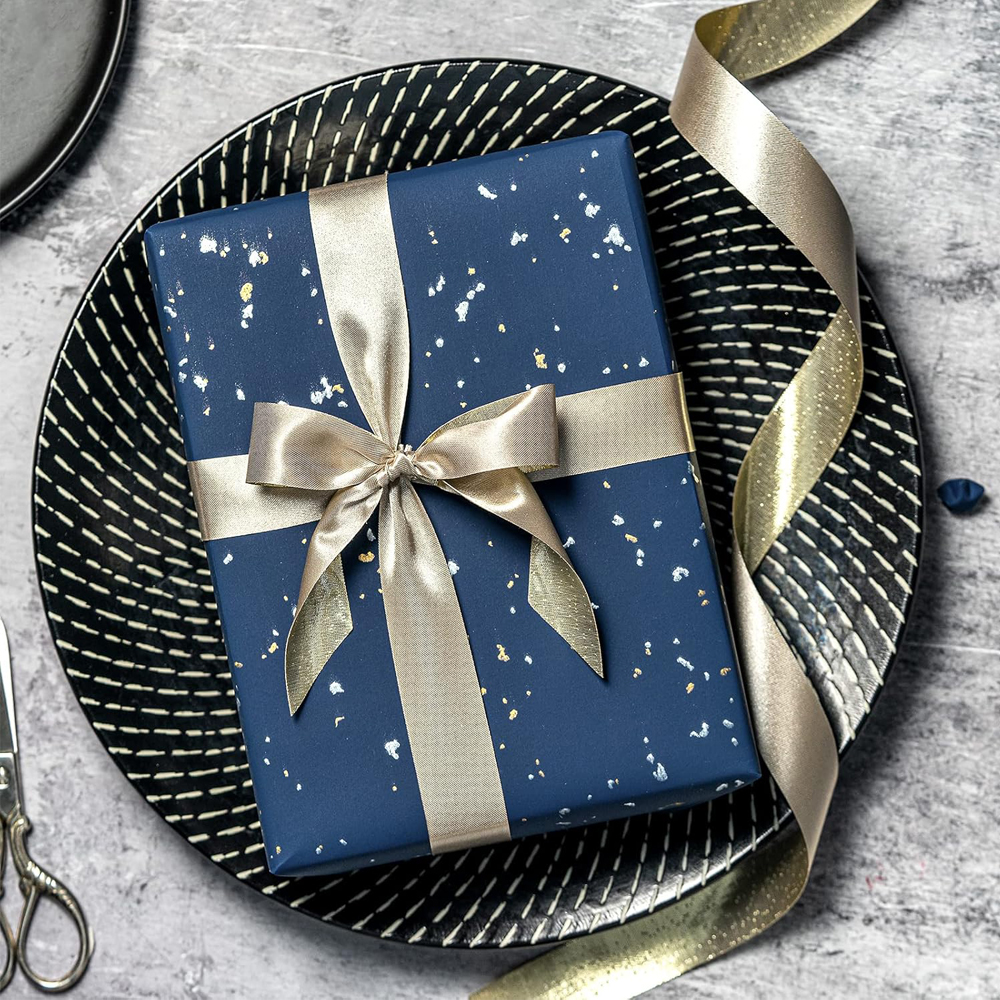 1Roll Blue Starry Gift Wrapper Birthday Wedding Holiday Gold Foil ...