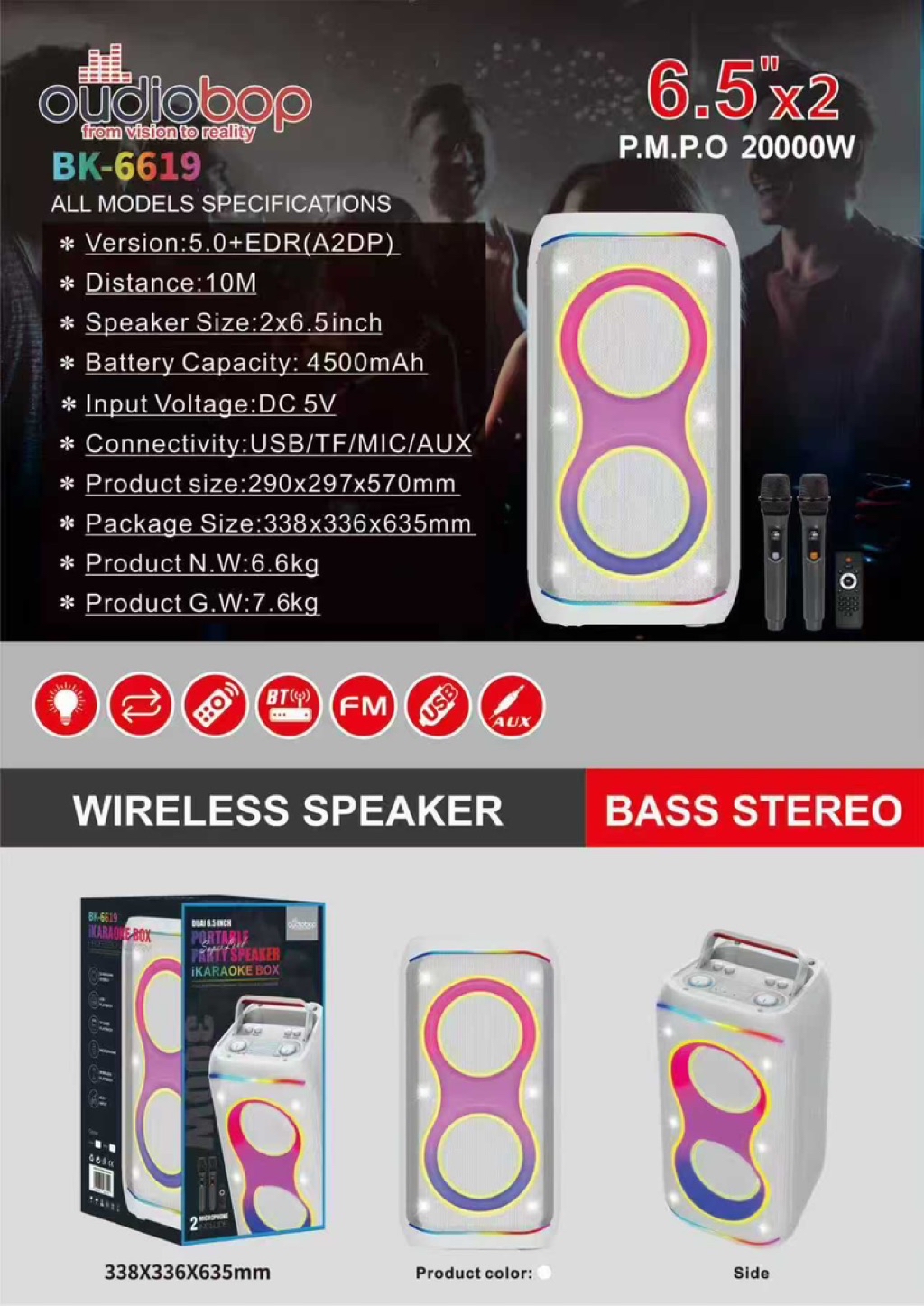 BK- 6619 Brodu Bluetooth Karaoke Speaker With Free Dual Digital ...