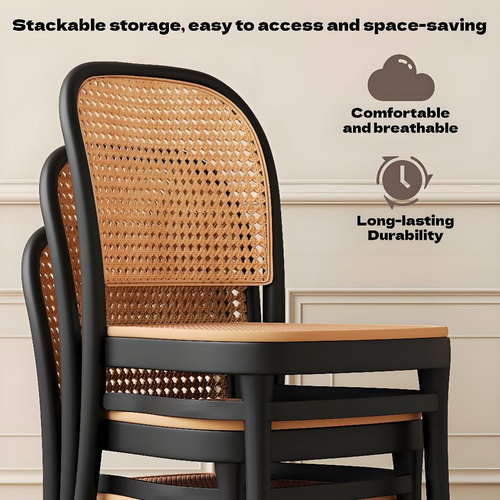 Stackable Plastic Rattan Chair Thickened Home Dining Chair Backrest ...