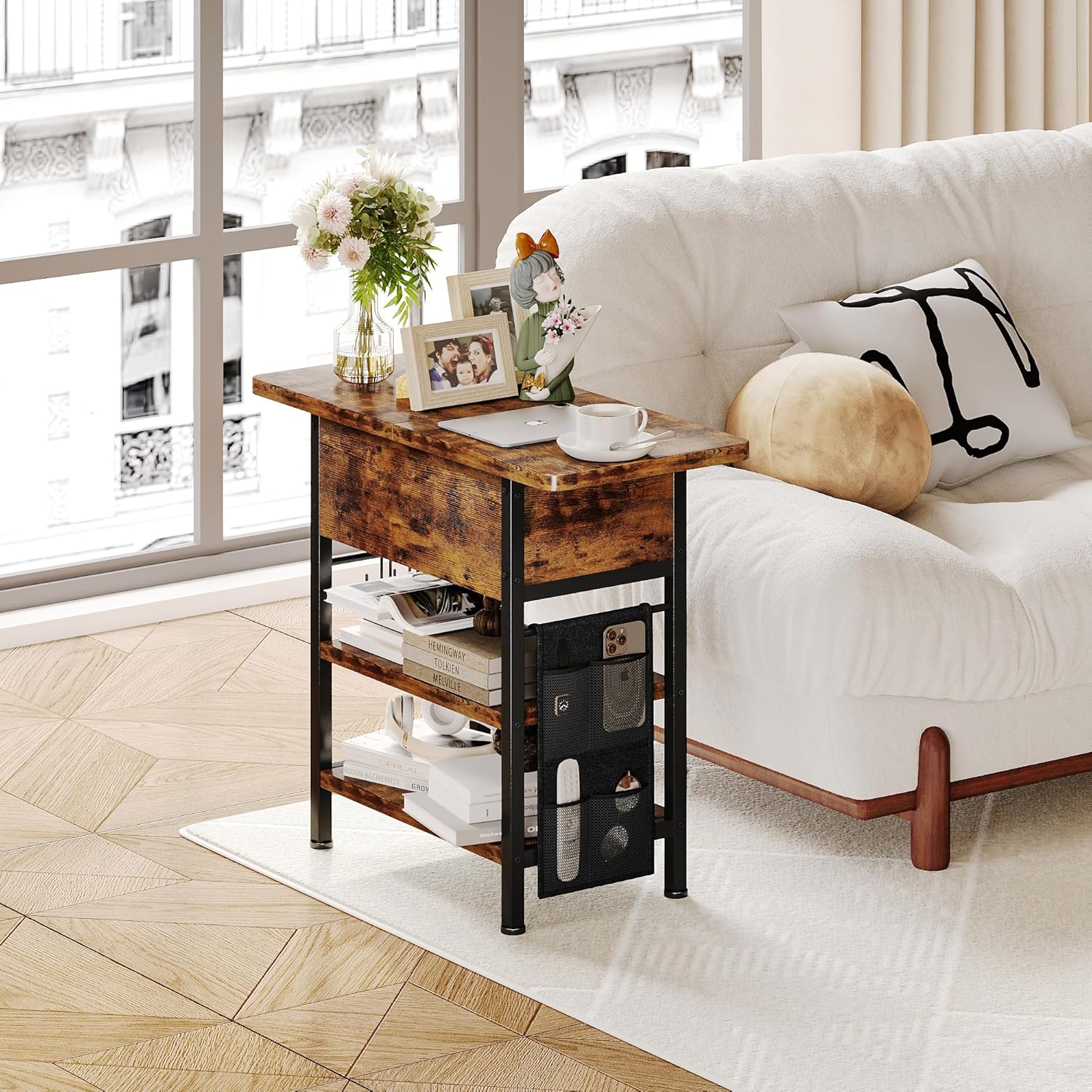 𝐌𝐚𝐣𝐞𝐬𝐭𝐢𝐜 Bedside Table Storage Rack With Charging Station 3 Layer Sofa ...