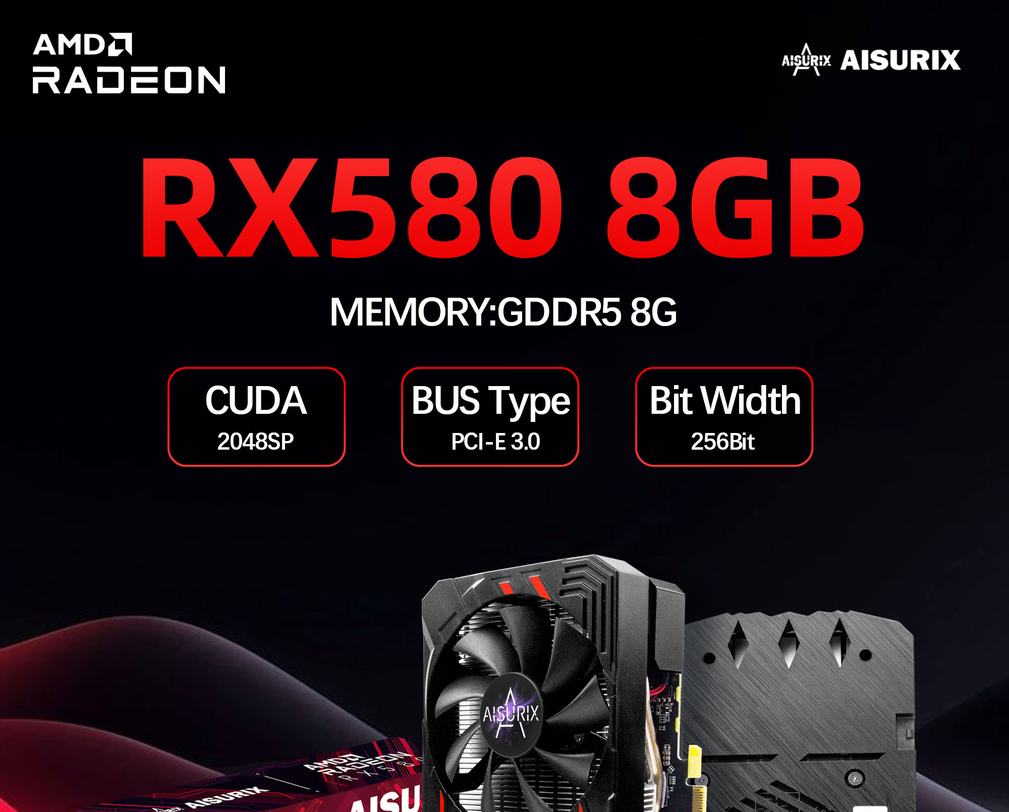 AISURIX Graphics Card RX 580 8GB GDDR5 256Bit 2084SP Computer GPU Video ...