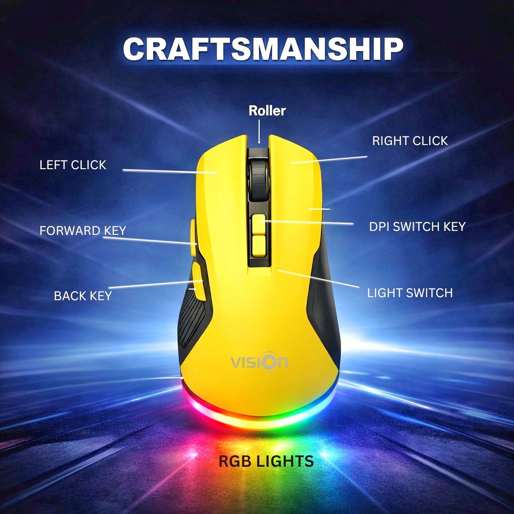 VISION WM1117 2-in-1 RGB Gaming Mouse Wireless & Wired Adjustable DPI ...