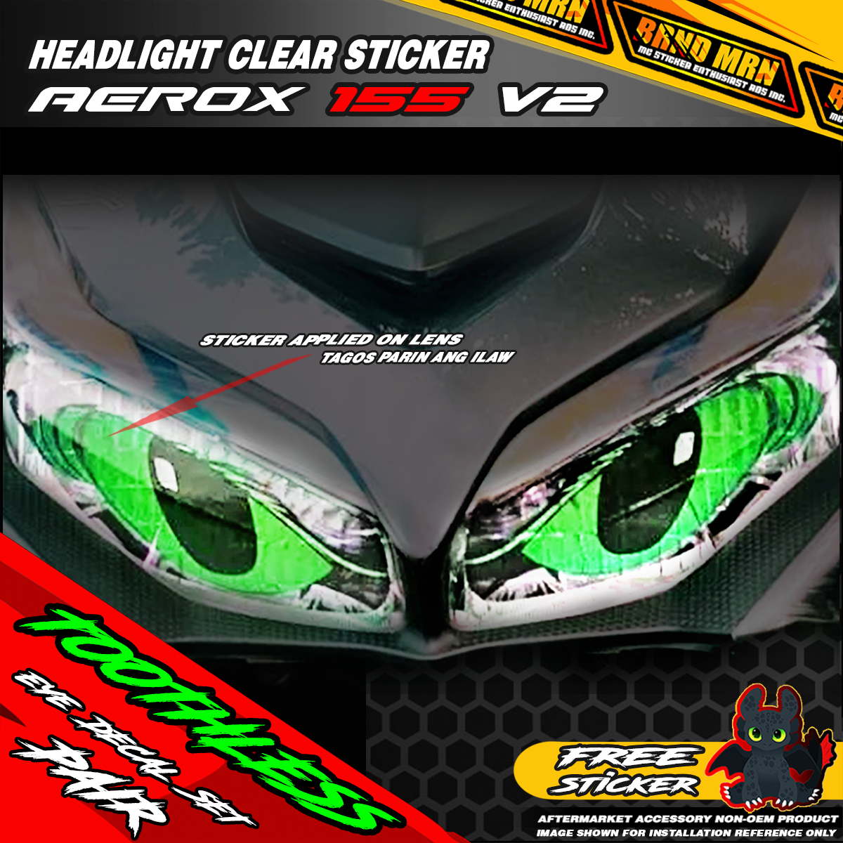 YAMAHA AEROX 155 V2 Headlight Toothless Eye Sticker Tint | Shopee ...