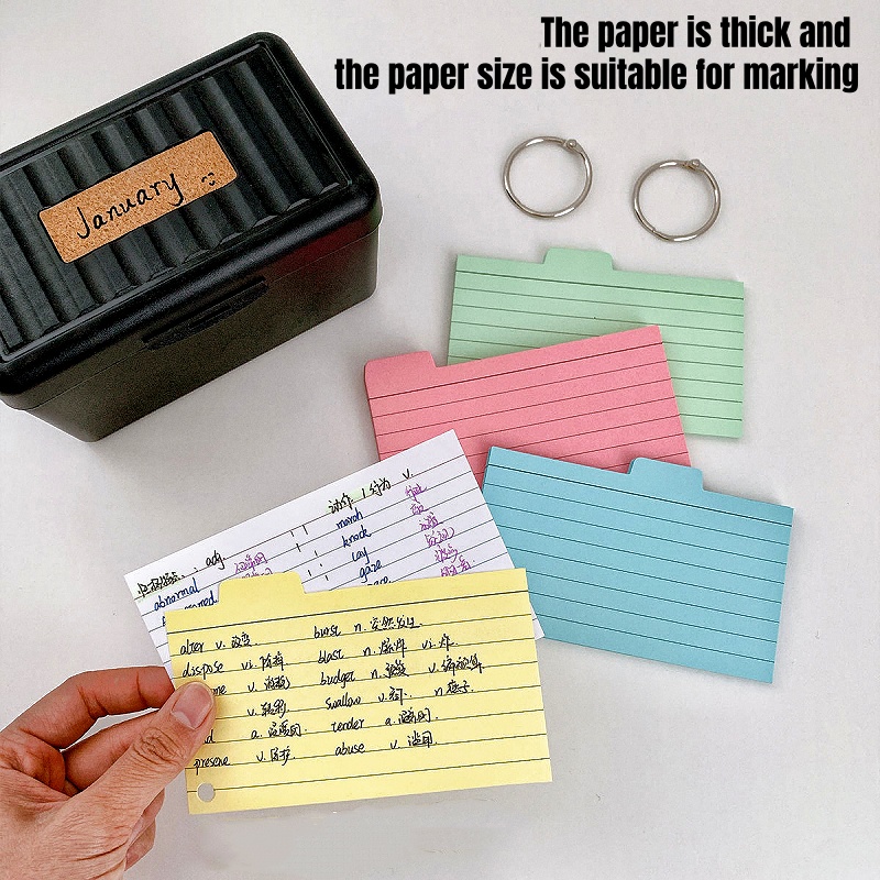 Index Card Holder Box with Dividers Labels Stickers 6-color Index Memo ...