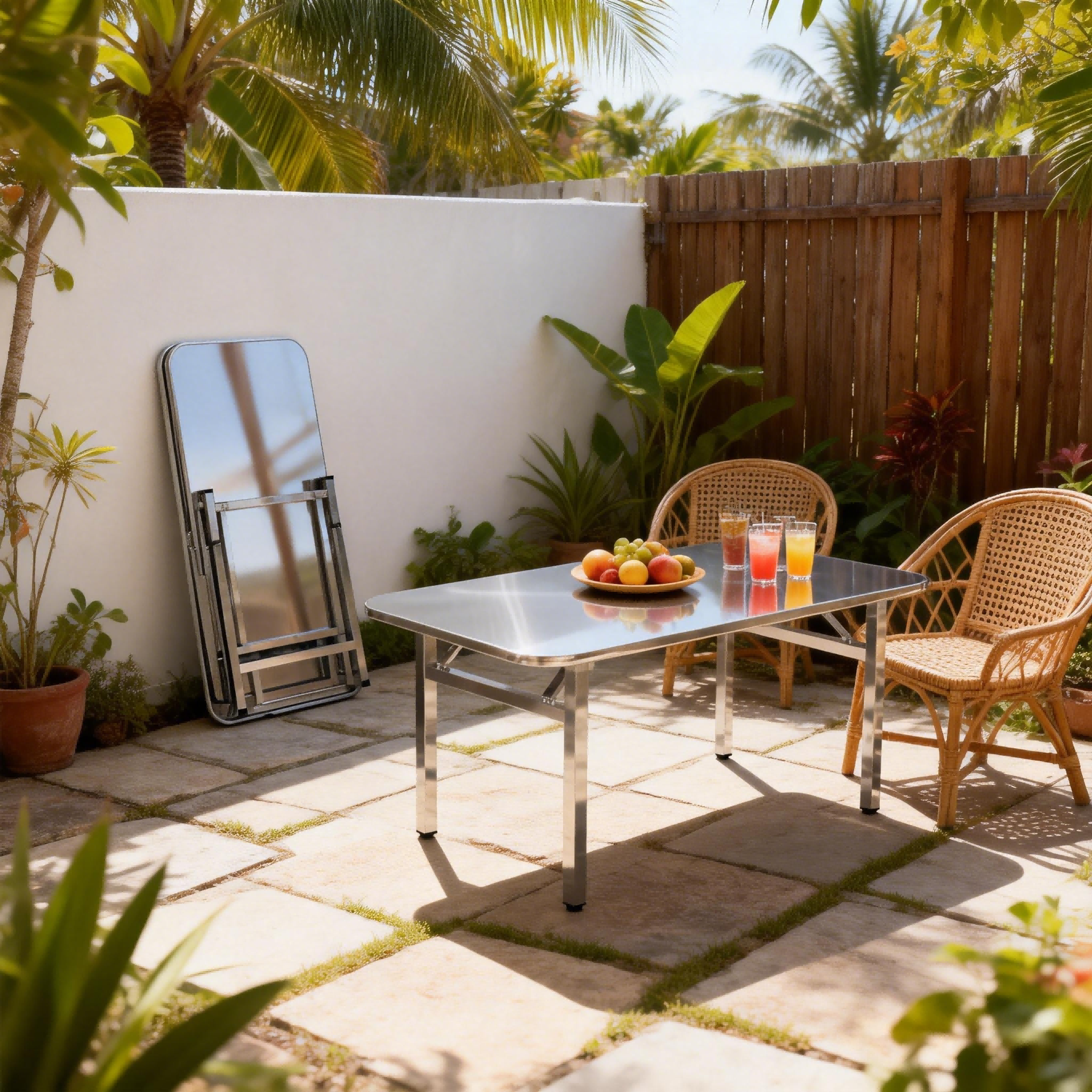 Stainless Steel Folding Table Unfold & Go Courtyard Wipe Clean Foldable ...