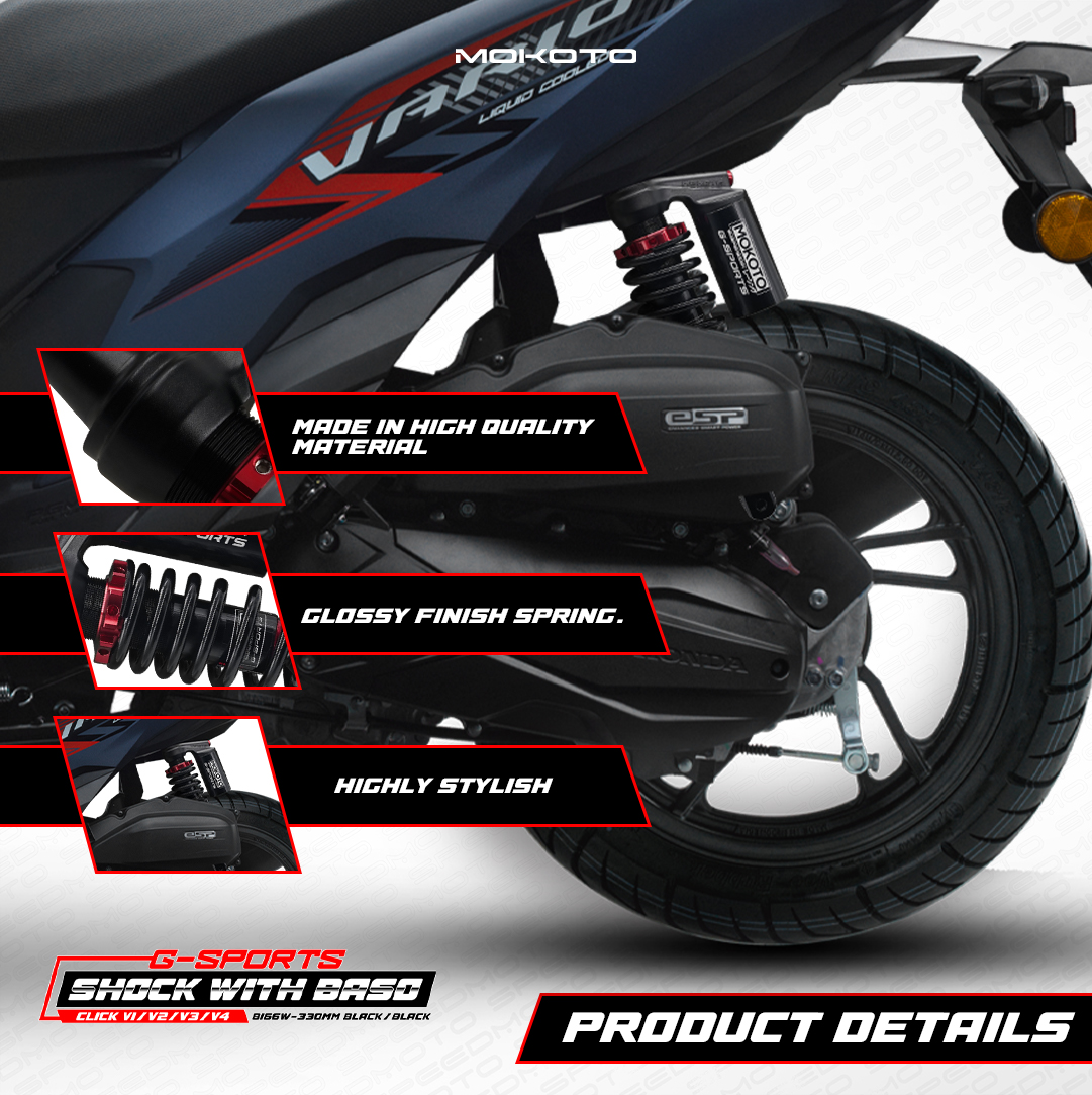 MOKOTO HONDA CLICK V1 V2 V3 REAR SHOCK ABSORBER WITH BASO 330MM GOLD ...