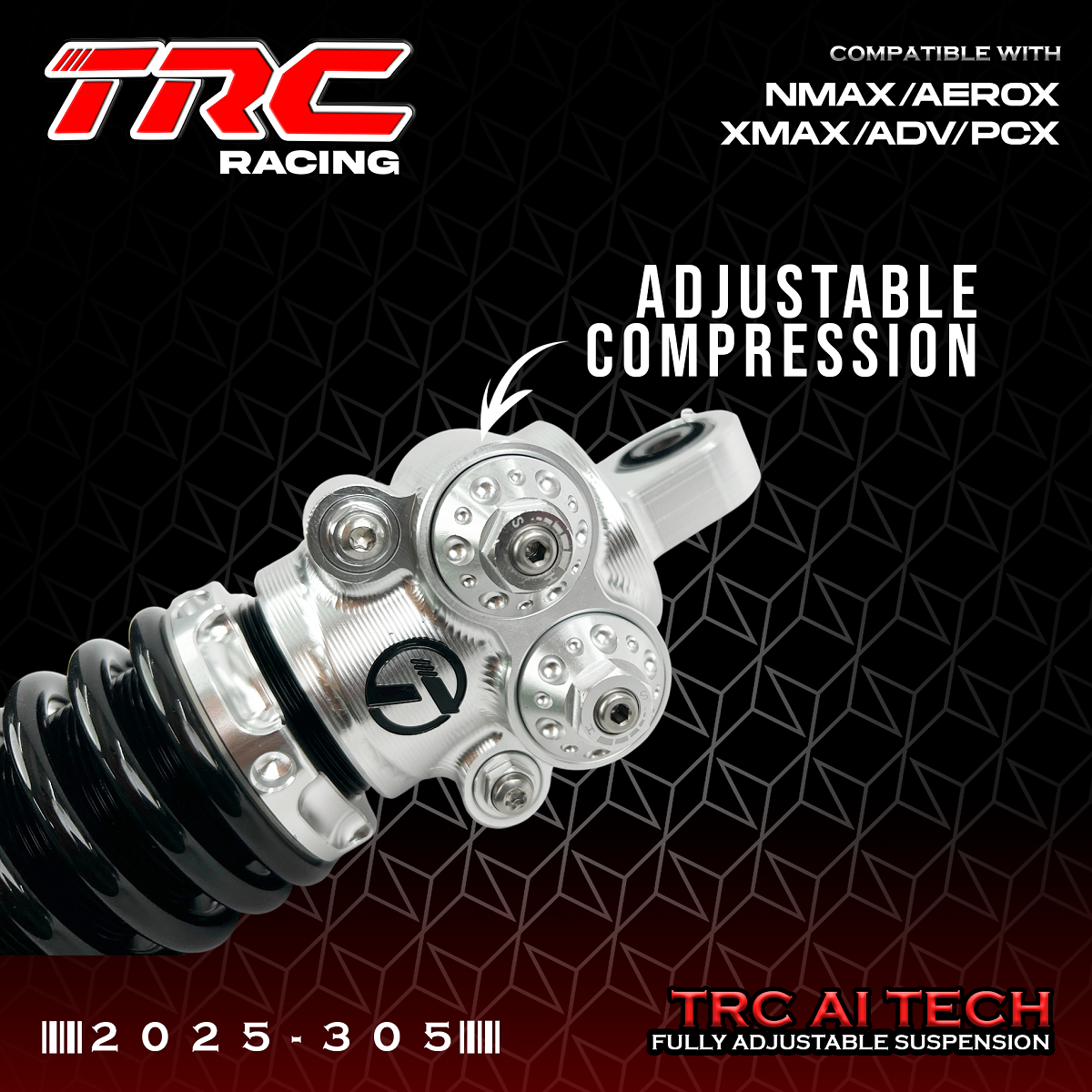 TRC AI TECH SERIES 305mm FULLY ADJUSTABLE REAR SHOCK for NMAX/AEROX ...
