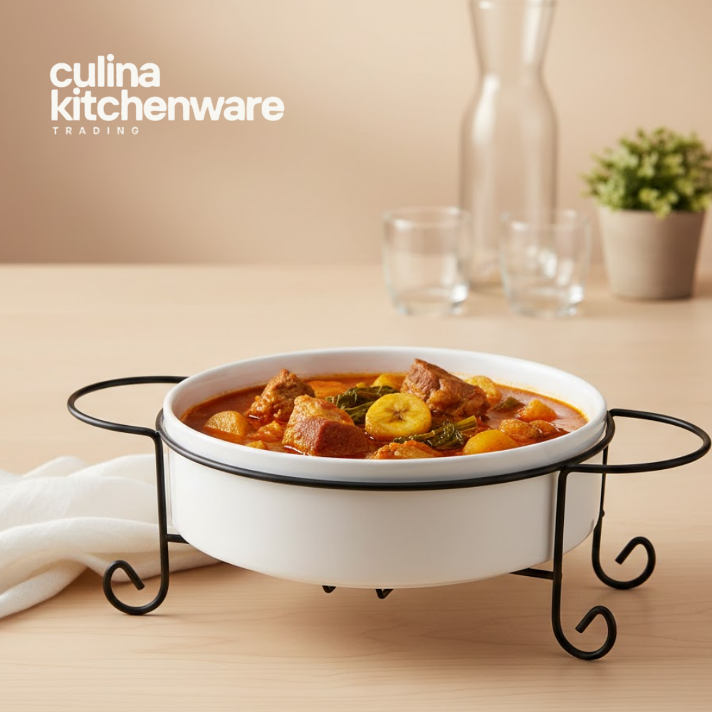 Buffet Server Casserole Set 1.5L – White Round Ceramic Serving Dish ...