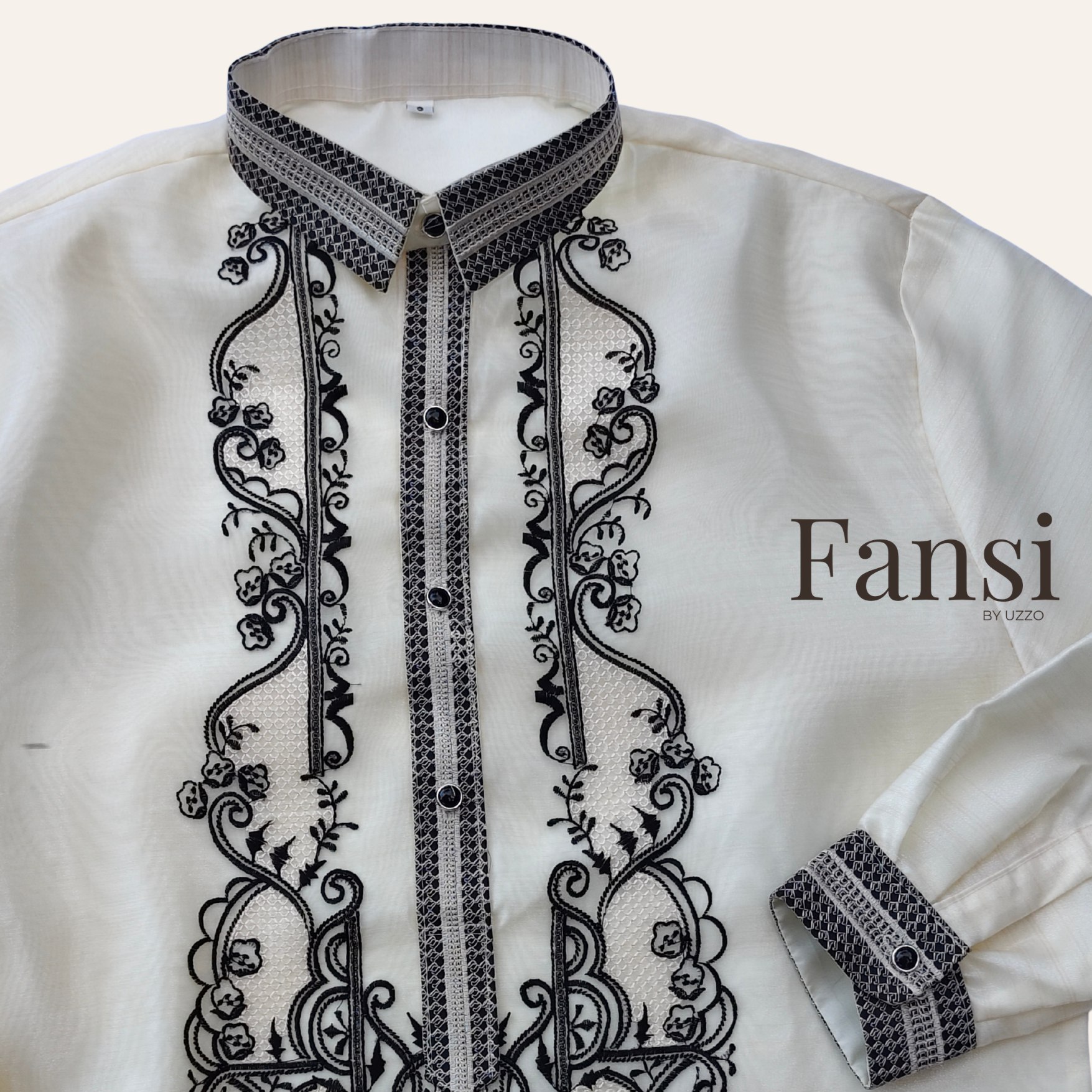 Barong Tagalog Modern Pitsera Collar Black Burda High Quality Formal ...
