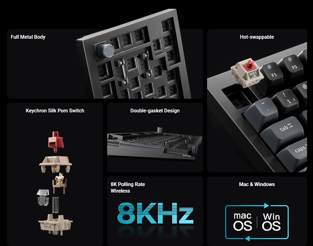 Keychron Q1 Ultra 8K Wireless, Black, 75%, Tri-mode, RGB, Aluminum, QMK ...