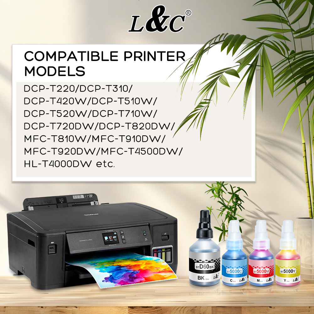 L&C 1Set Ink Set BT5000 D60 BK Dye Ink For Printer DCP-T310 T720DW ...