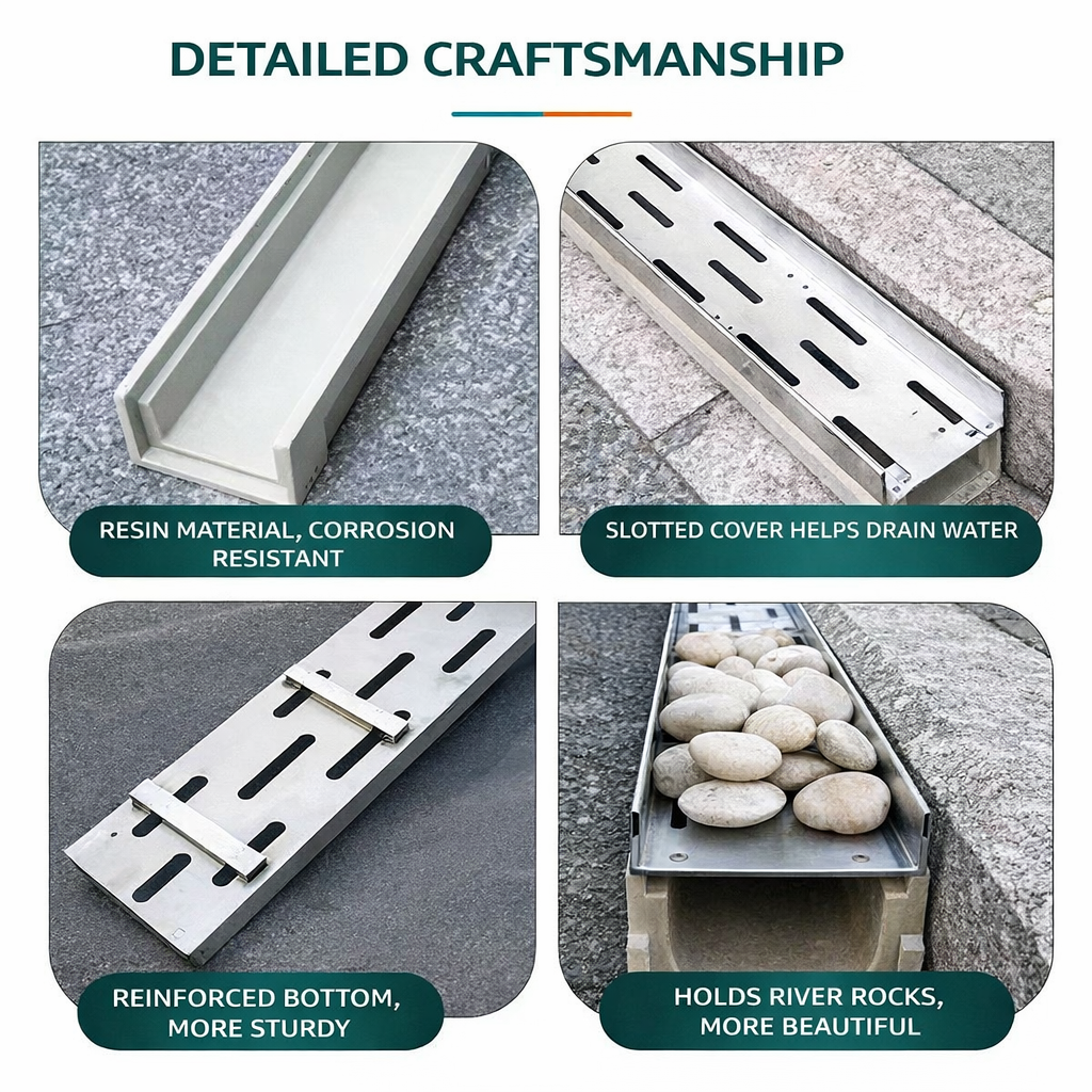 Linear Drainage Gutter Decorative Pebble Stone Stainless Steel U Shape ...
