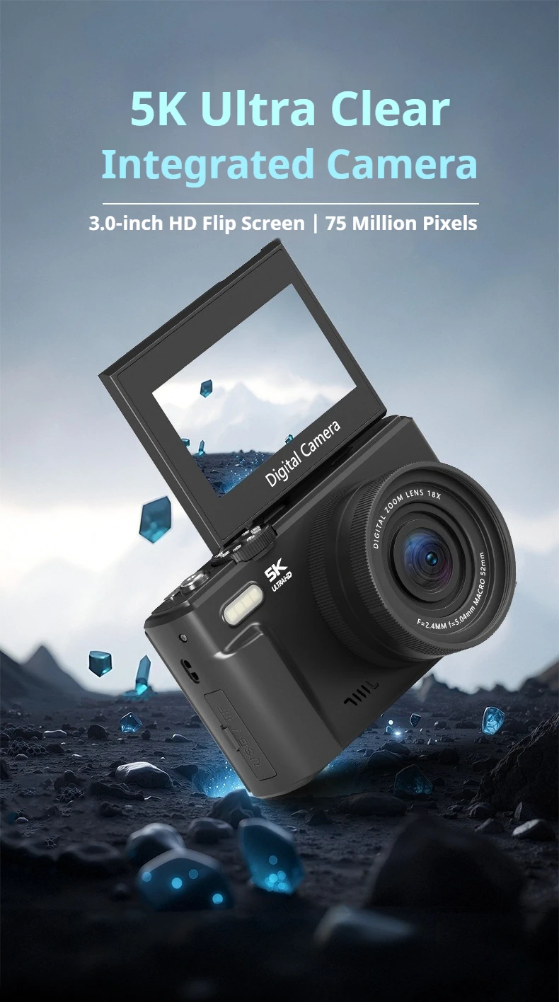 75MP 180° Flip Screen Digital Camera For Photography 5K 18X Digital ...