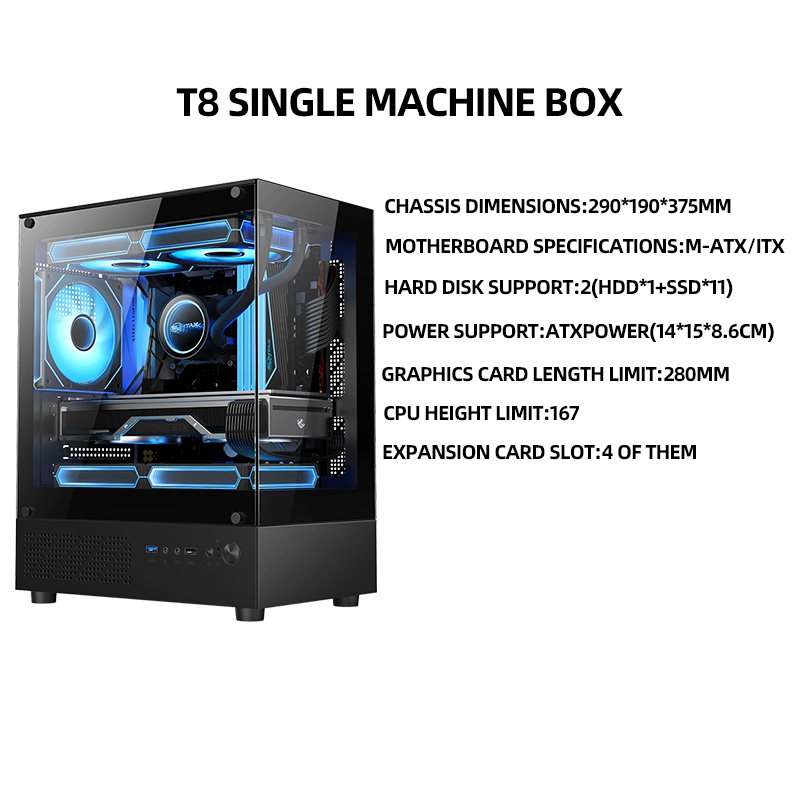 Computer Case T8 With RGB 3 FANS Tempered Glass ITX Micro ATX PC Case ...