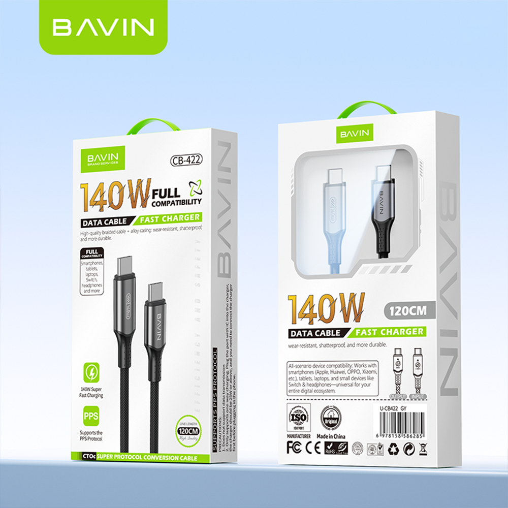 BAVIN CB422 140W PD 3.1 USB-C to USB-C Fast Charging Cable 1.2m Braided ...