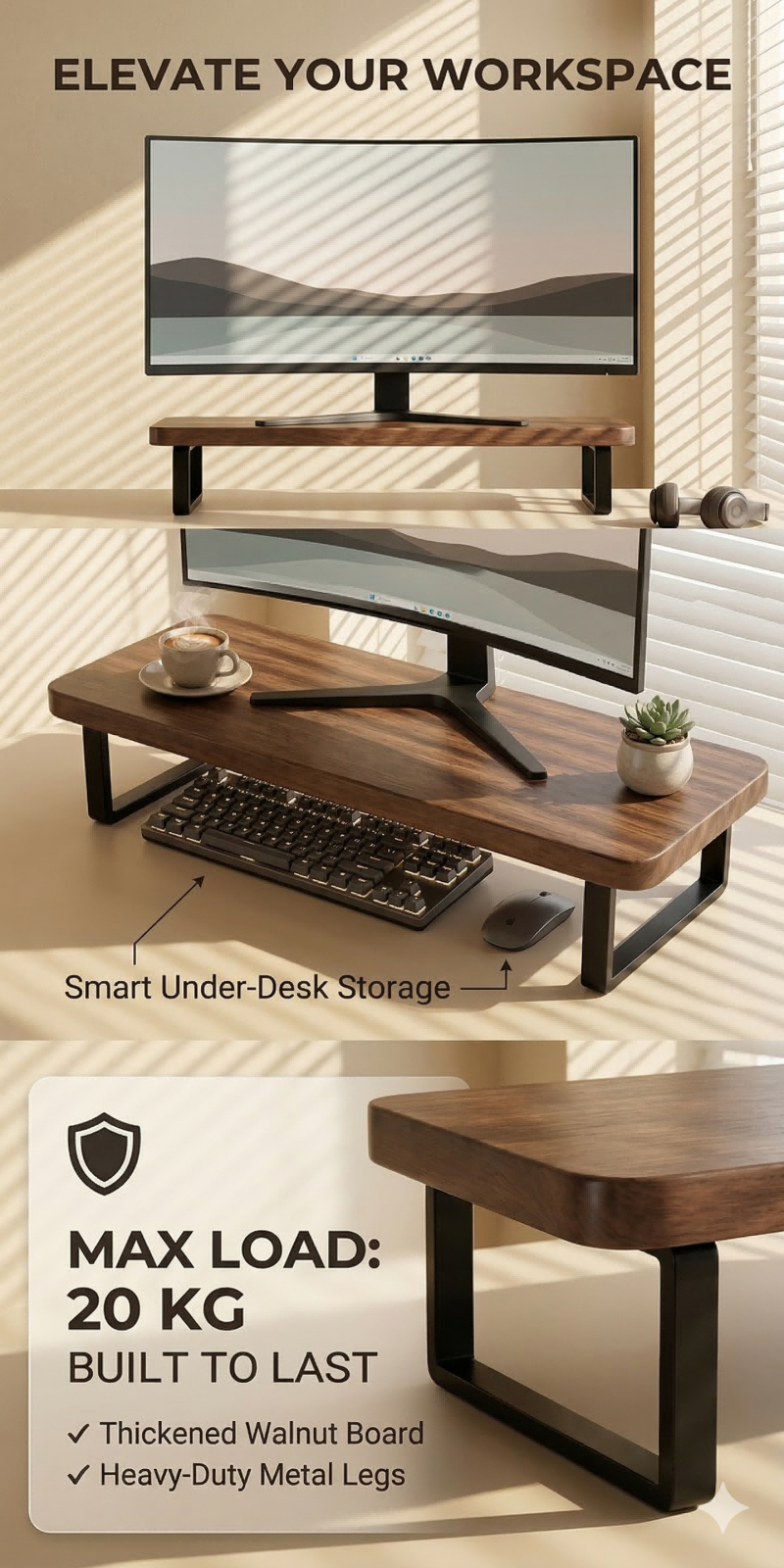 Computer Riser Ergonomic Monitor Stand Wood Computer Riser Desktop ...