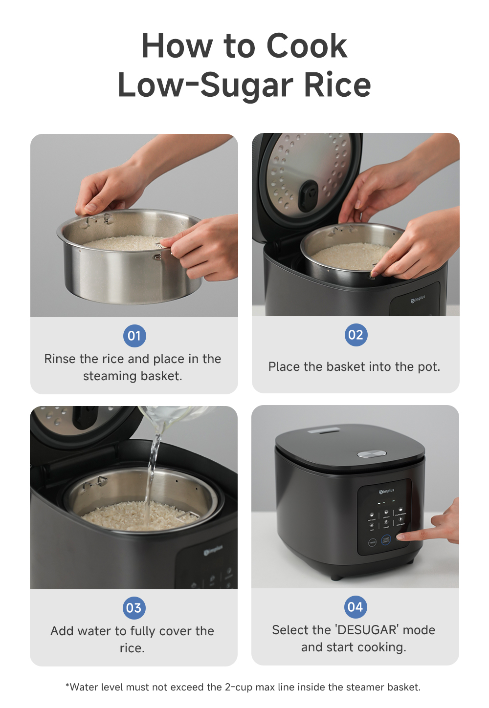 Simplus 4L Low Sugar Rice Cooker - 6 Programs & 24H Timer, PFOA/PFOS ...