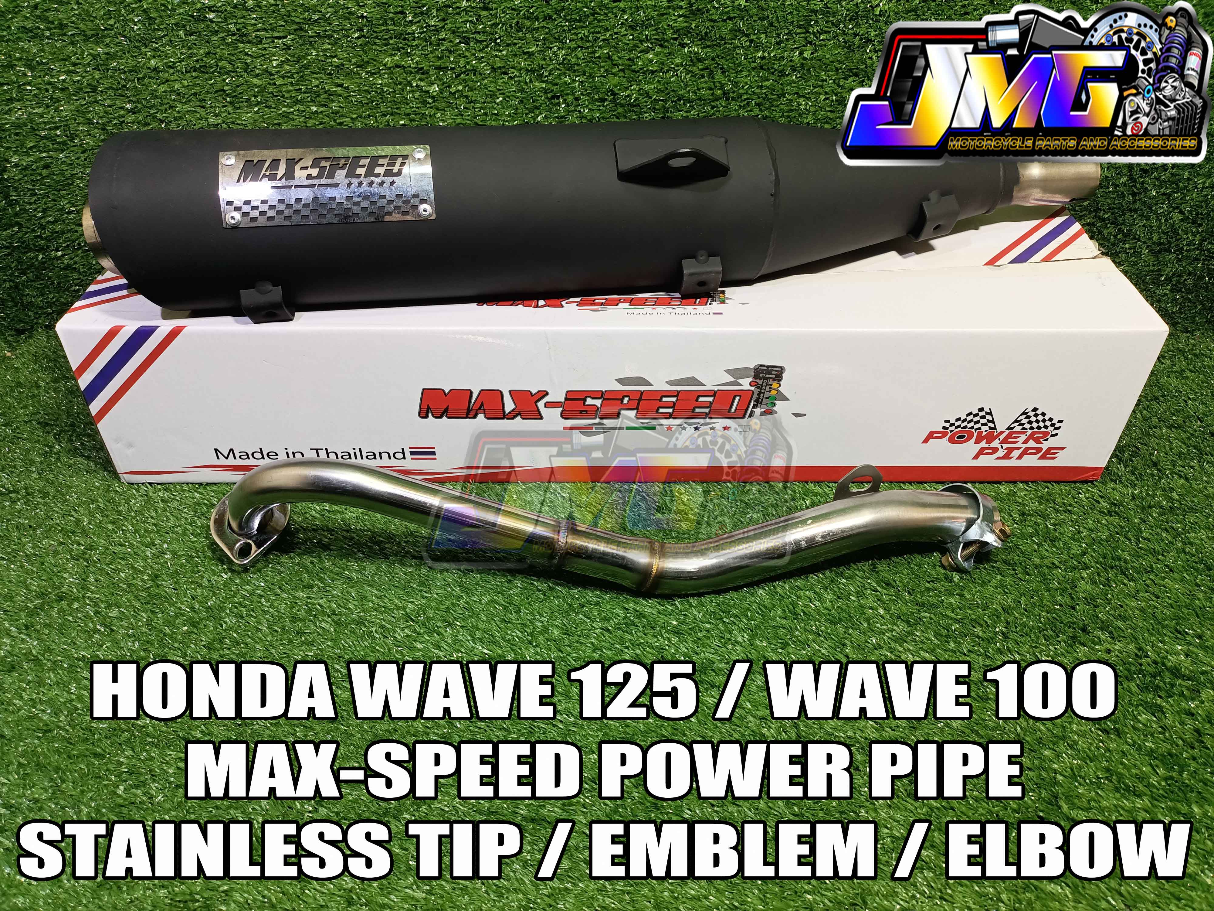 HONDA WAVE 125 / WAVE 100 MAX-SPEED POWER PIPE STAINLESS TIP/ EMBLEM ...