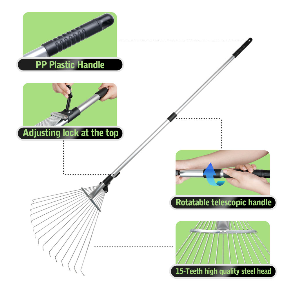 Retractable Leaf Rake Folding Handle Landscaping Lawn Rake Metal Leaf ...