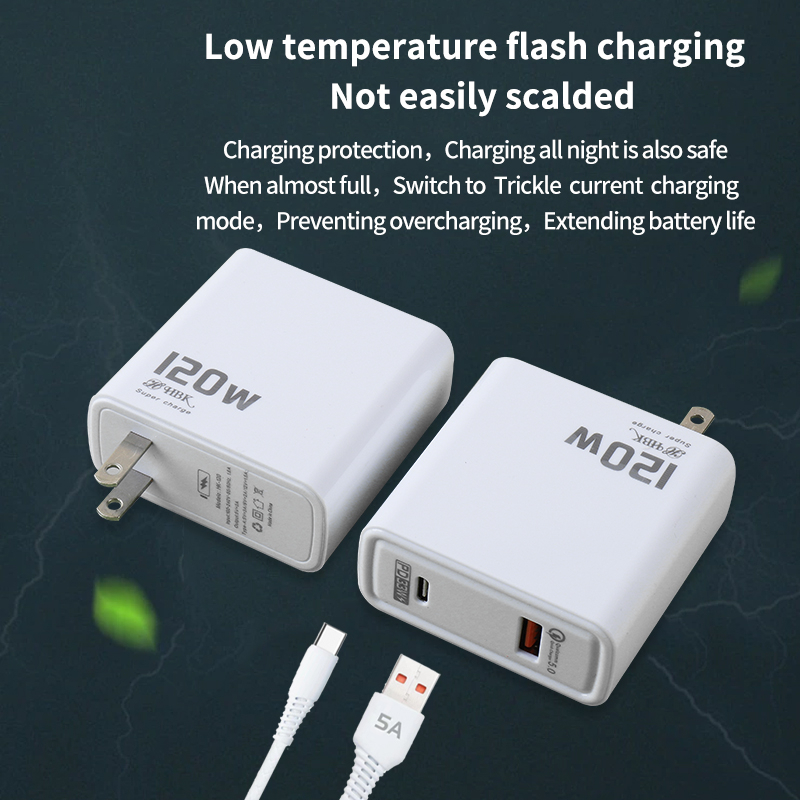 120W Fast Charger Dual Port and Single Port Flash Charging Set for IOS ...