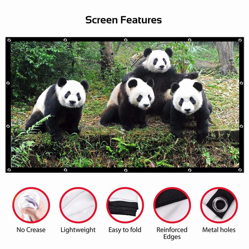 MODOFO Projector Screen 60/84/100 inch 16:9 HD Foldable Portable Movies ...