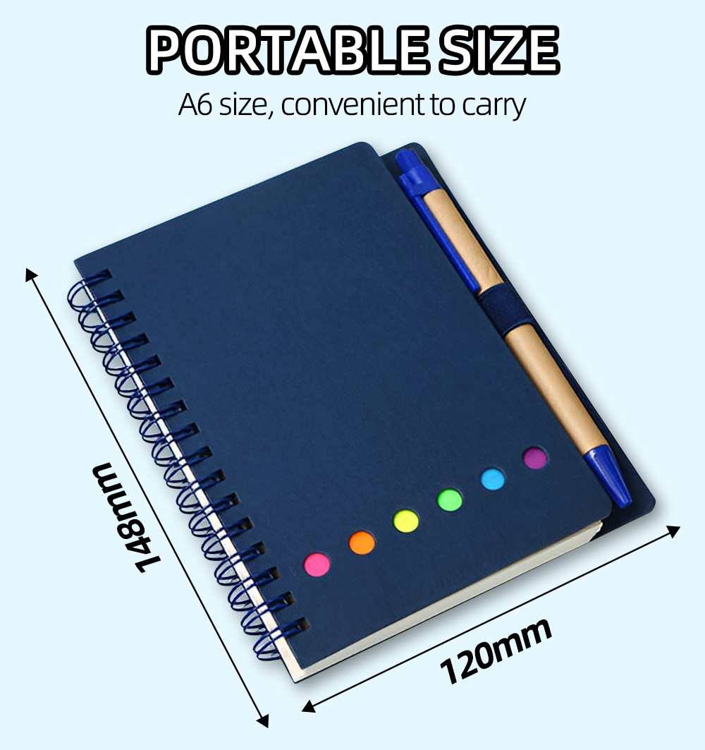 A6 Kraft Spring Spiral Notebook with Ballpoint Pen Index Tabs Page ...
