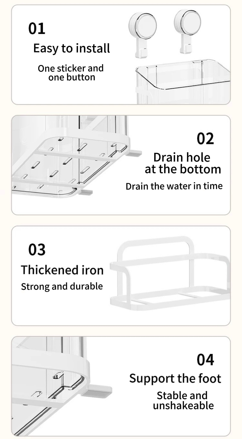 Classy Luxe Bathroom Drainage Rack Organizer Suction Hook Rack Vacuum ...