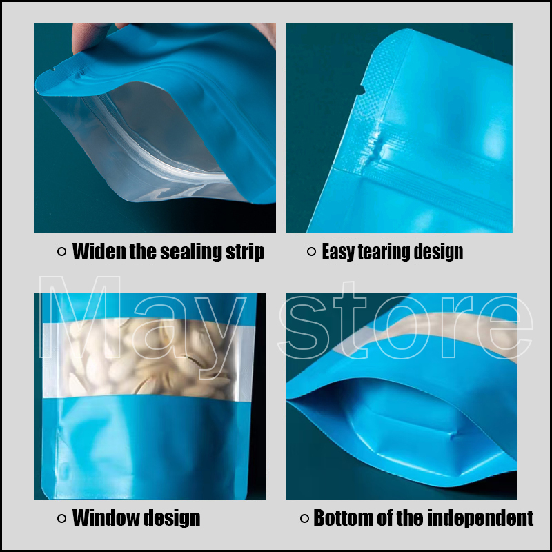 50pcs Colored Aluminized Food Bag Window Stand Up Pouch With Zip Lock ...