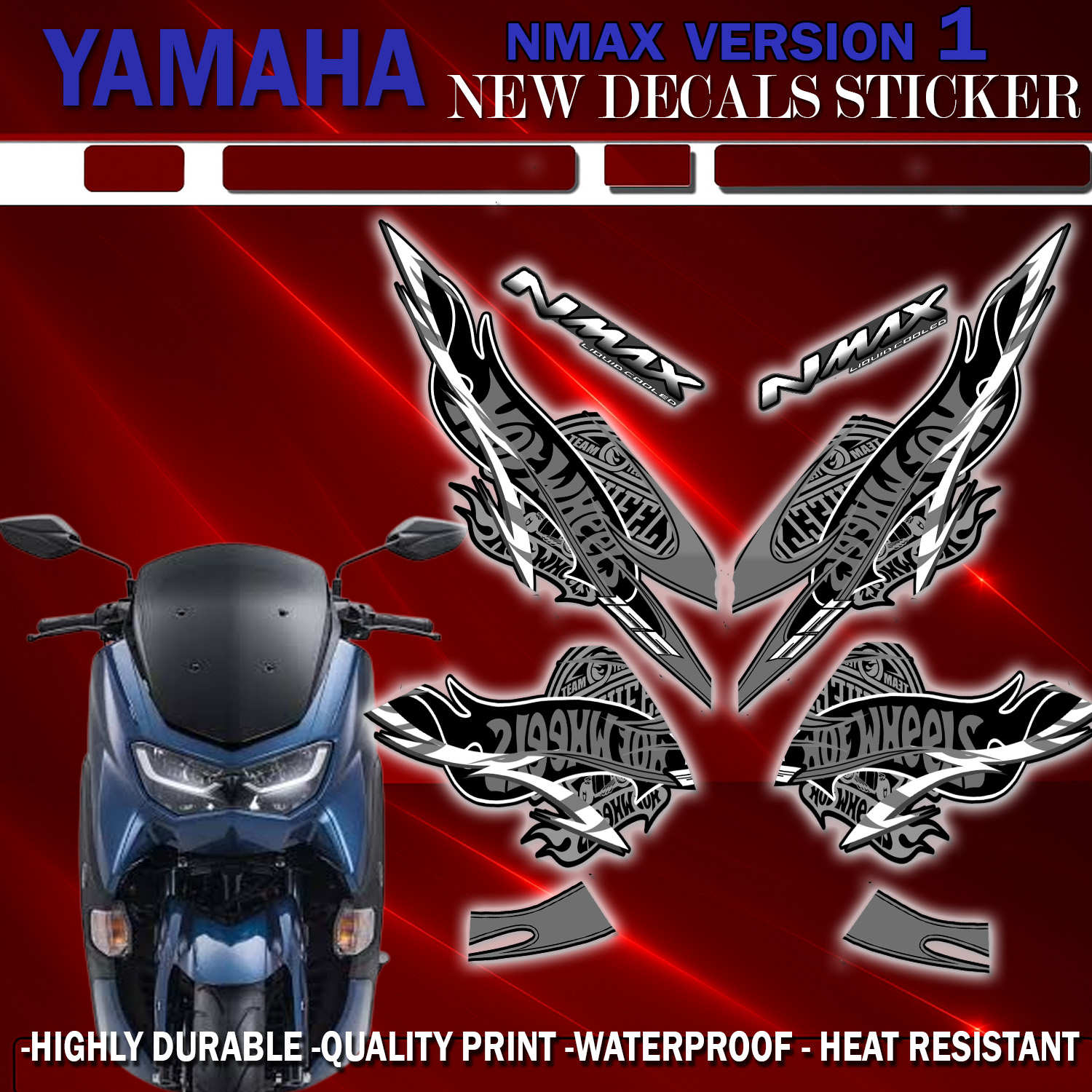 Yamaha NMAX VERSION 1 NEW HOTWHEELS DECALS STICKER Highly Durable ...