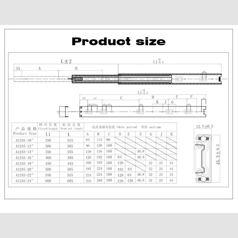 Drawer Guide Full Extension Ball Bearing Drawer Slide Heavy Duty Steel ...