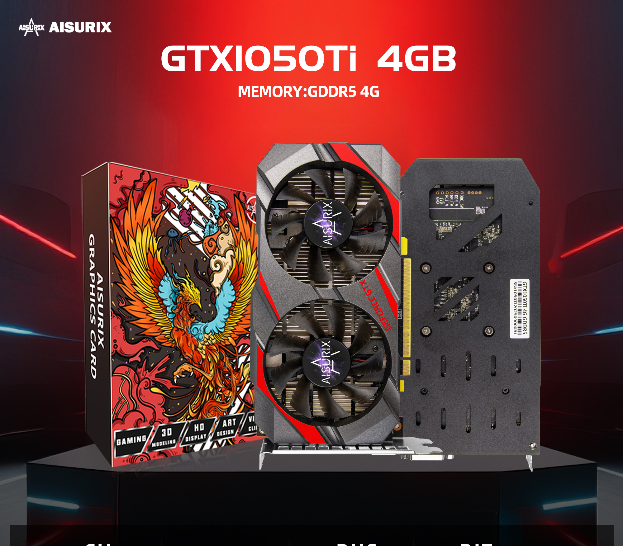 AISURIX GTX1050Ti 4GB Graphics Card GDDR5 Computer Office GPU Video ...