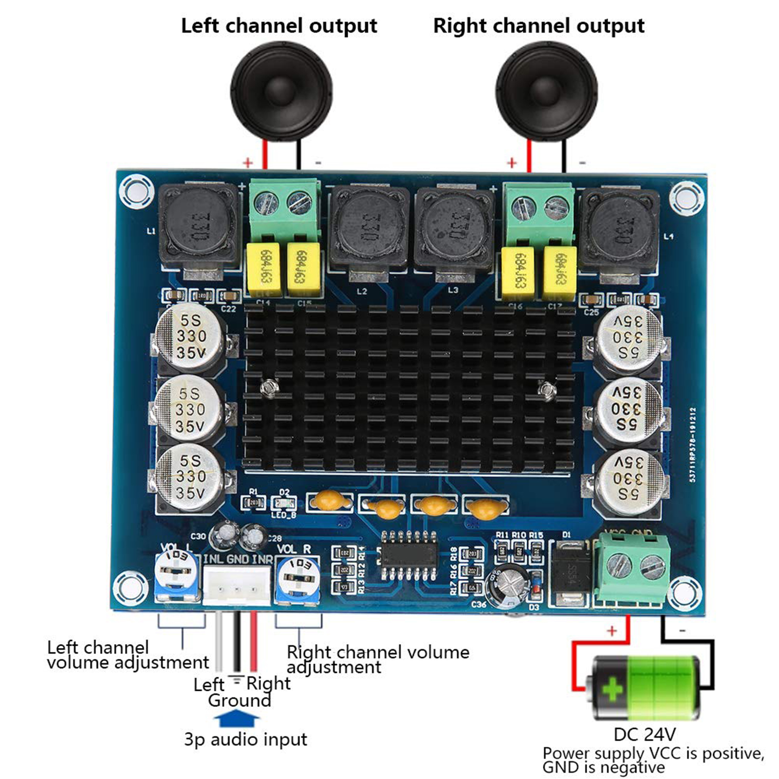 Stock Ready Dual Channel Stereo Audio Amplifier Board Module High Power ...