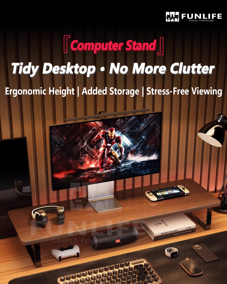 Simple Computer Monitor Stand 40/60CM Wood Steel Frame Desk Storage ...