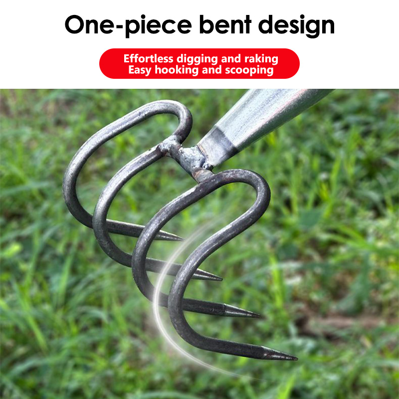 Steel Rake Gardening Tool Weeding Uprooting Tool 4 Teeth Steel Forged ...