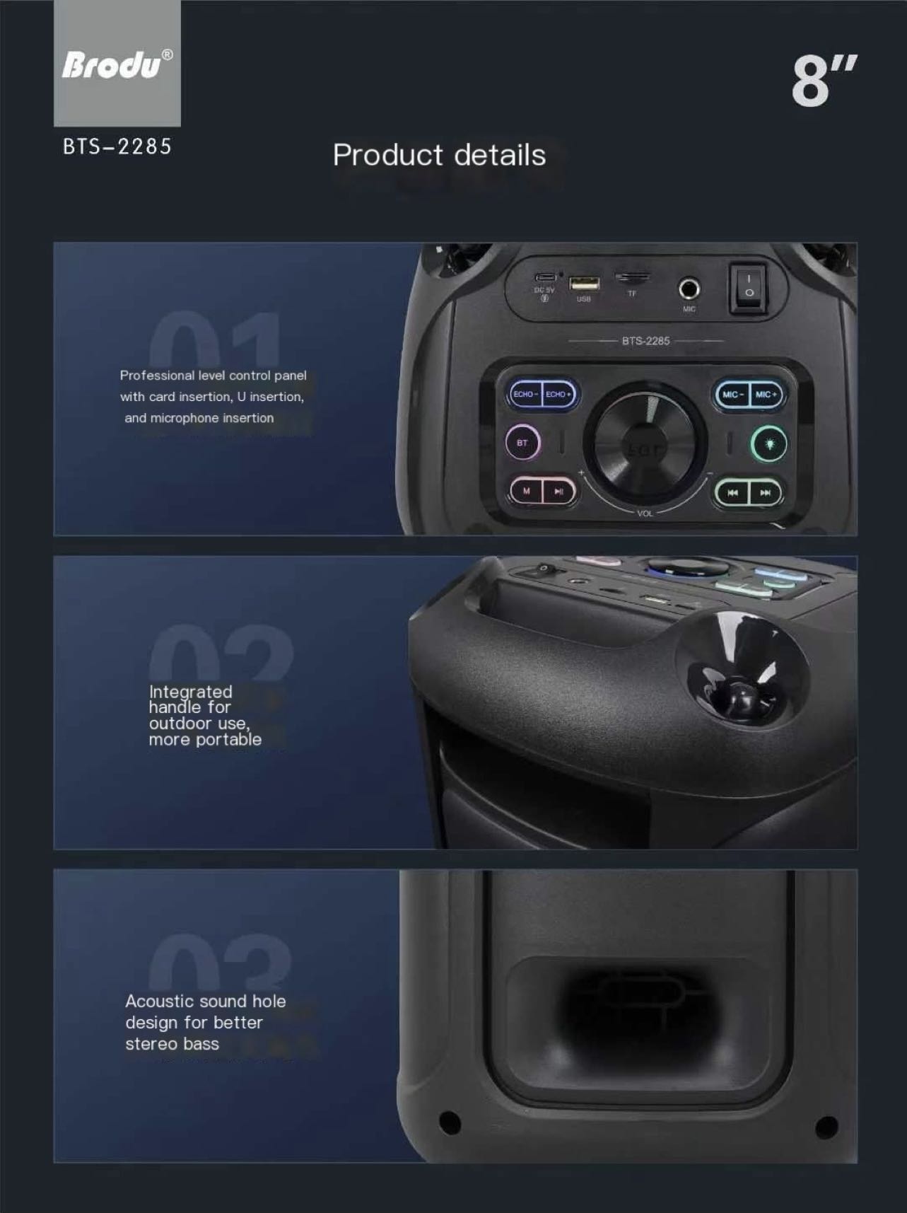 Brodu BTS-2285 RGB Portable Subwoofer Karaoke Wireless Bluetooth ...
