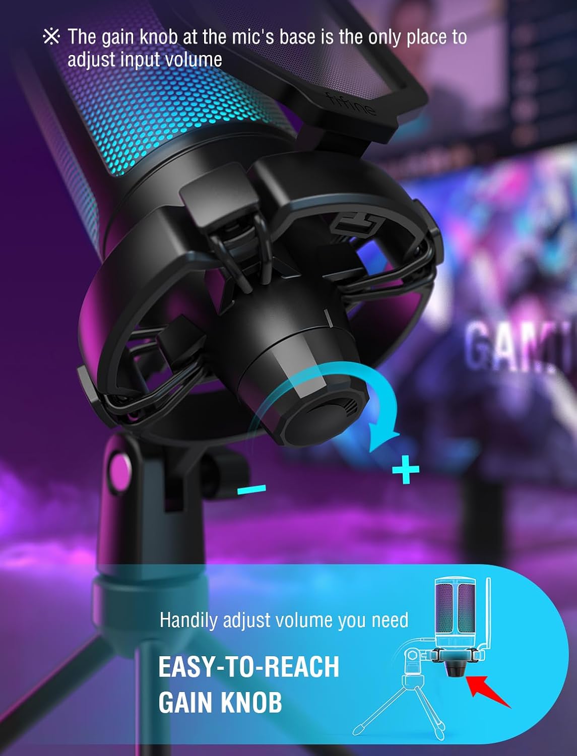 FIFINE A6V Ampligame A6V RGB USB Microphone Gaming Microphone and ...