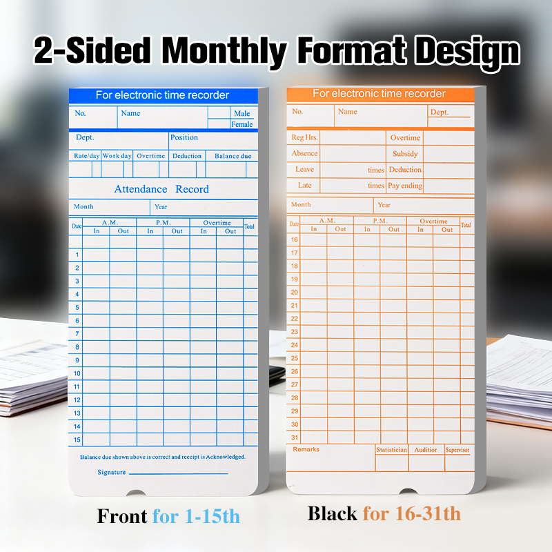 Daily time record attendance cards and monthly double-sided employee ...