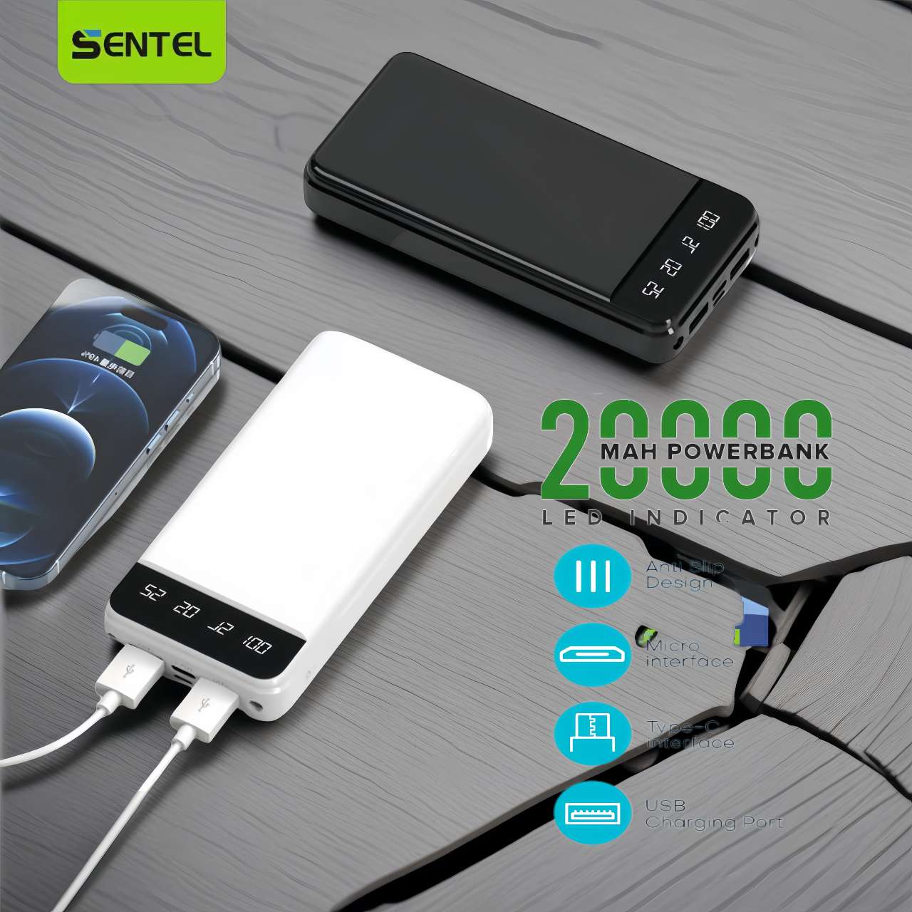 Sentel ST668 PowerBank Original 10000mAH 20000mAH LED With Flash Light ...