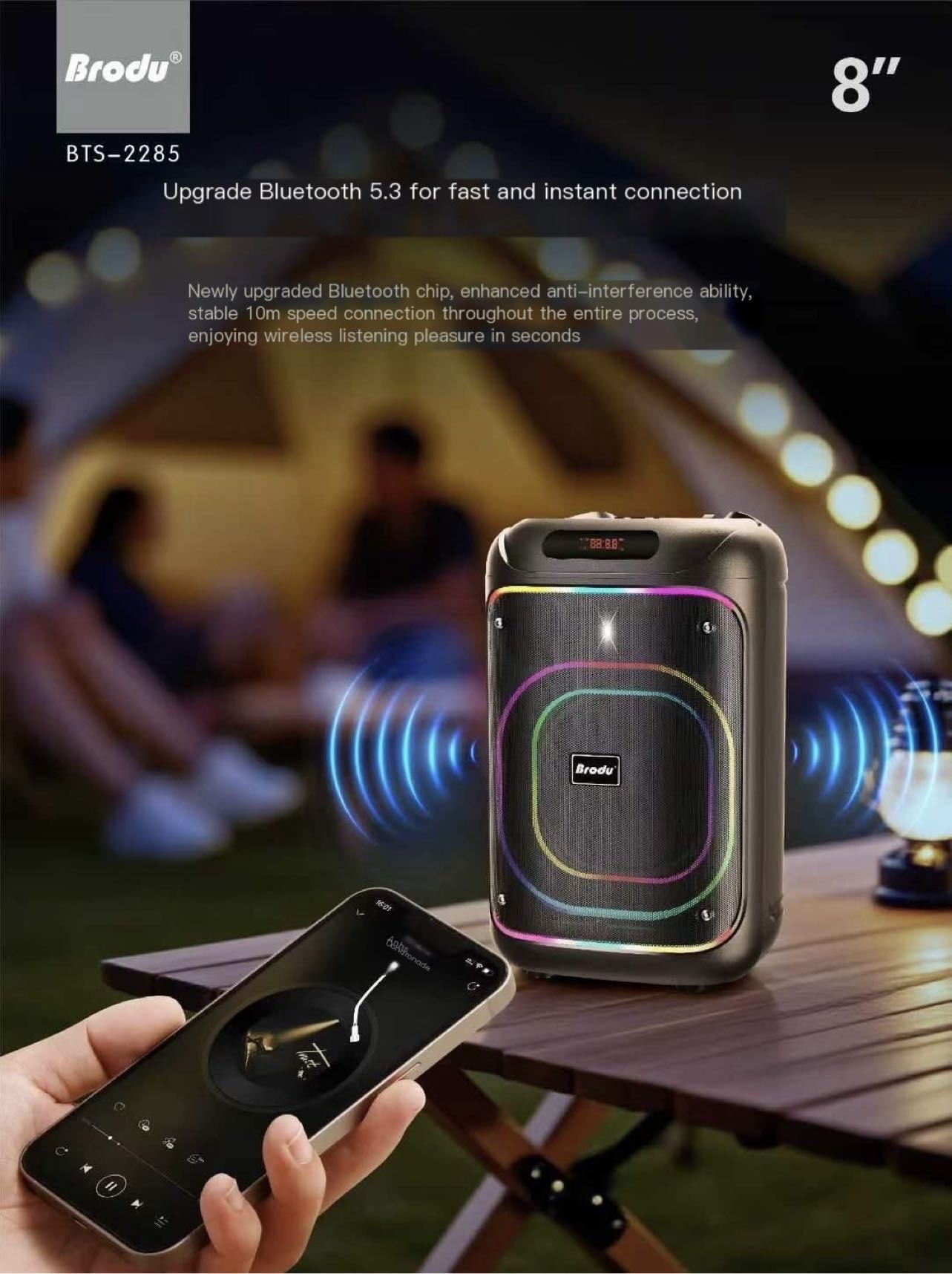 Brodu Series RGB Portable Subwoofer Karaoke Wireless Bluetooth Speaker ...