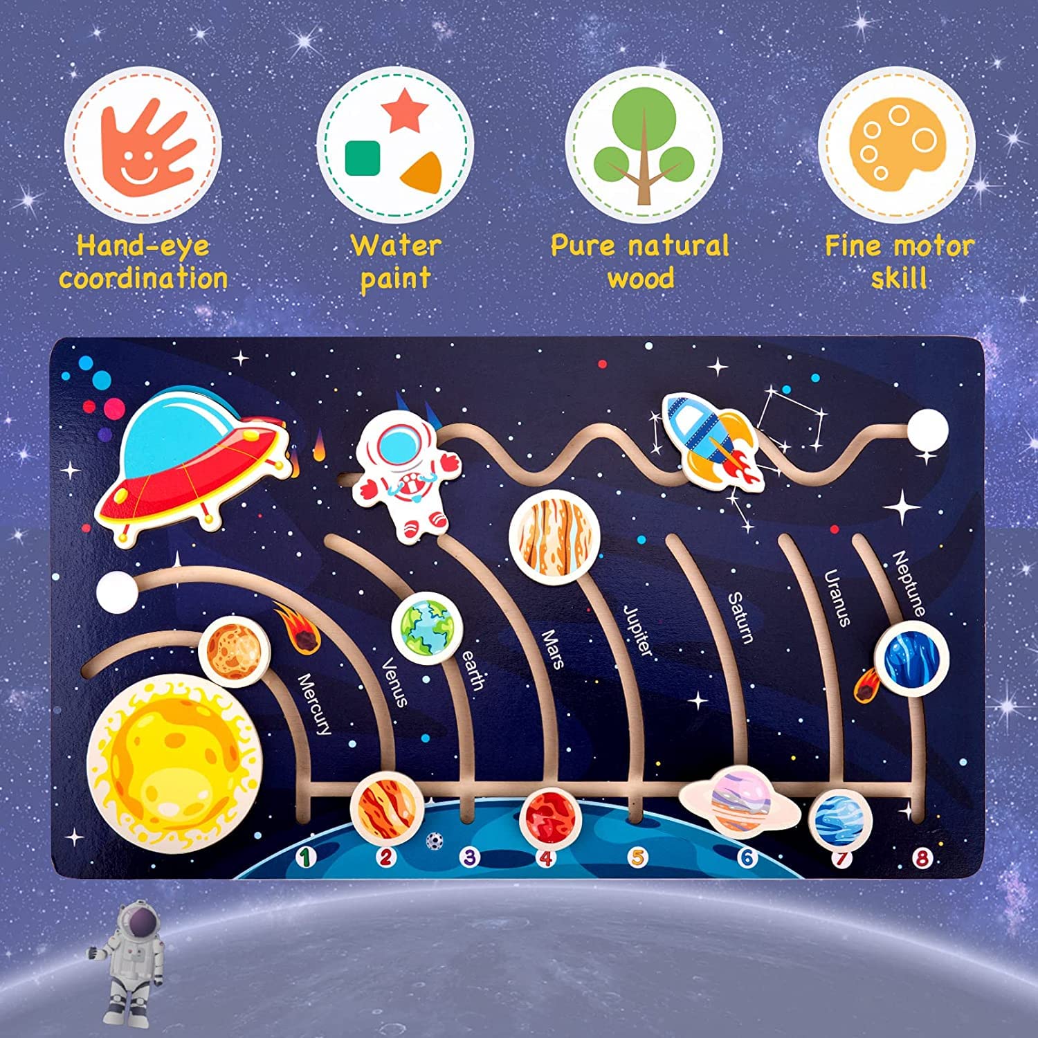 Wooden 8-Planets Outer Space Solar System Jigsaw Puzzle Cognition Board ...