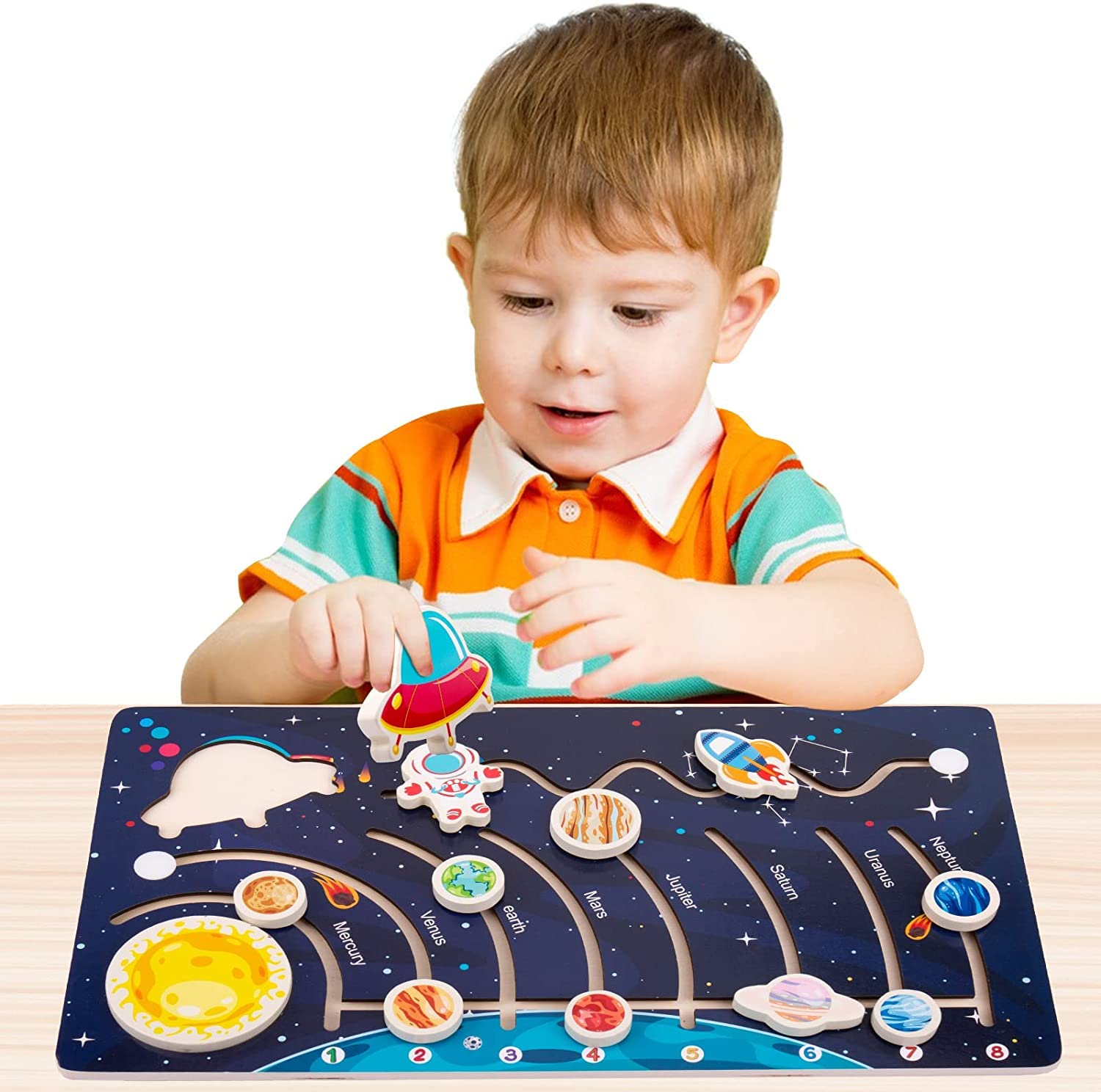 Wooden 8-Planets Outer Space Solar System Jigsaw Puzzle Cognition Board ...