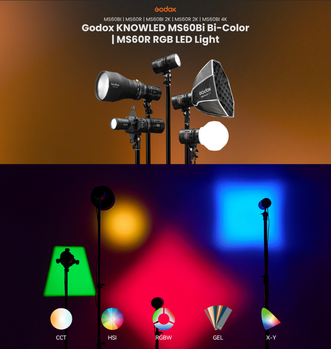 Godox KNOWLED MS60R 4K Full RGB / MS60BI Bi-Color LED 4 Light Studio ...
