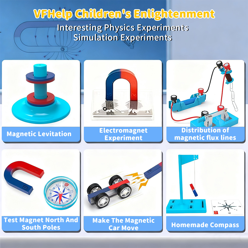 66 Pcs Kids Science Magnet Toys Bar Ring Horseshoe Compass Car Kit ...