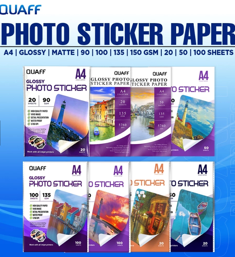 QUAFF Glossy/Matte Inkjet Photo Sticker A4 Size 90gsm/135gsm/150gsm ...