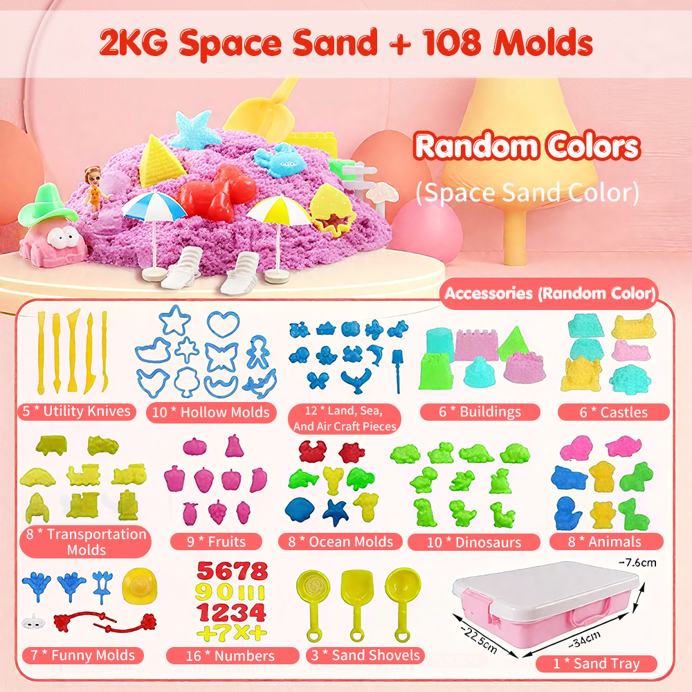 2KG Space Sand Set 108PCS Molds Kinetic Motion Sand Play Set Non Toxic ...