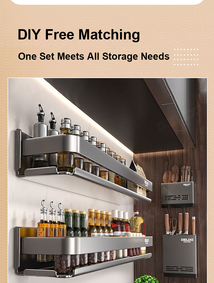 H&M Wall Mounted Spice Rack - Kitchen Organizer Shelf for Condiments ...