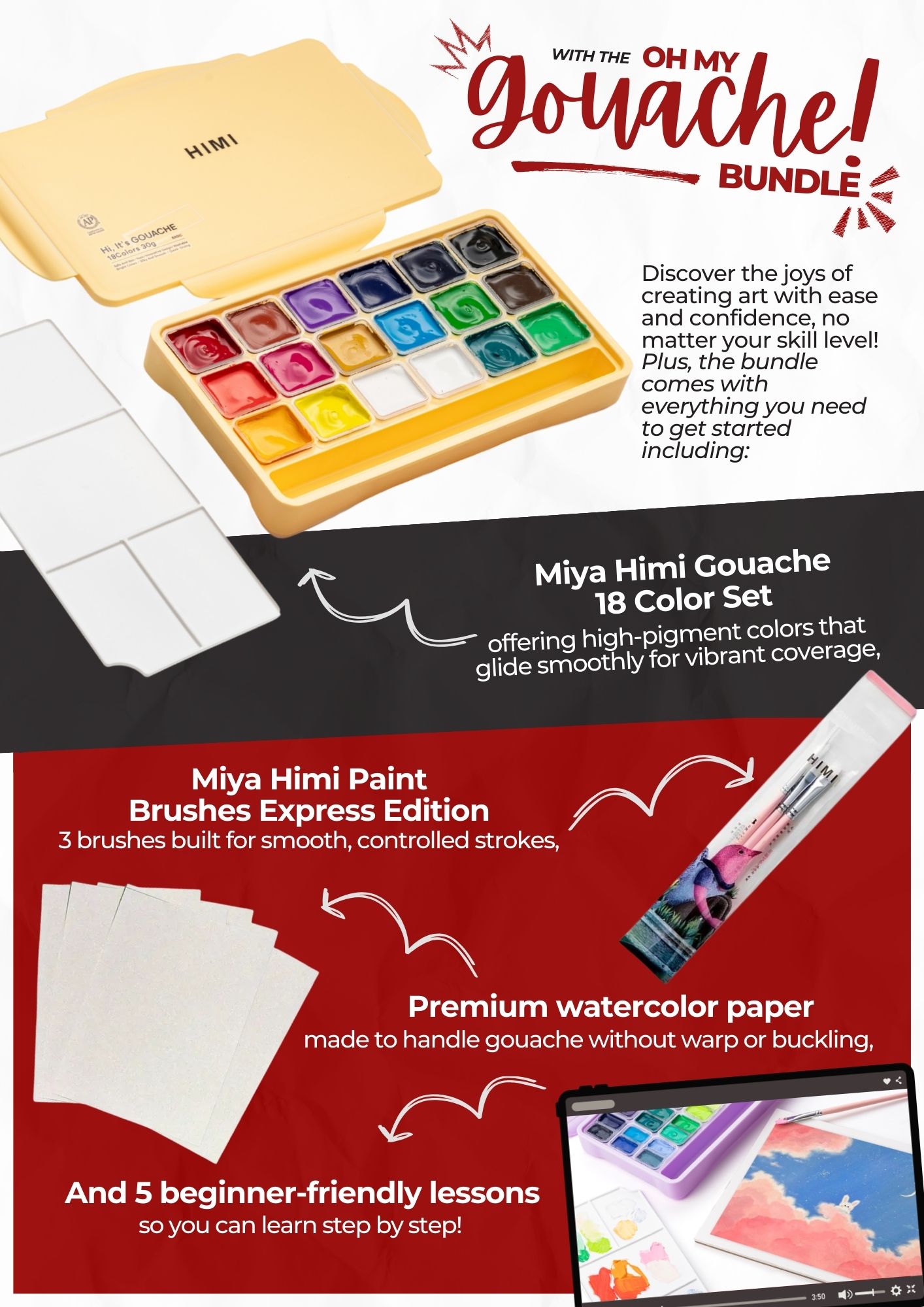 Miya Himi Oh My Gouache Set of 18 Colors x 30ml Artist Gouache Paint ...
