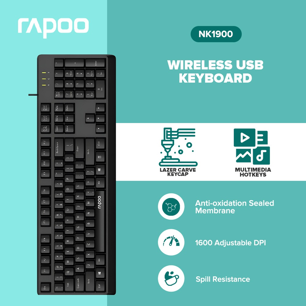Rapoo NK1800/NK1900 Wired USB Keyboard 104Keys Silent Mechanical ...