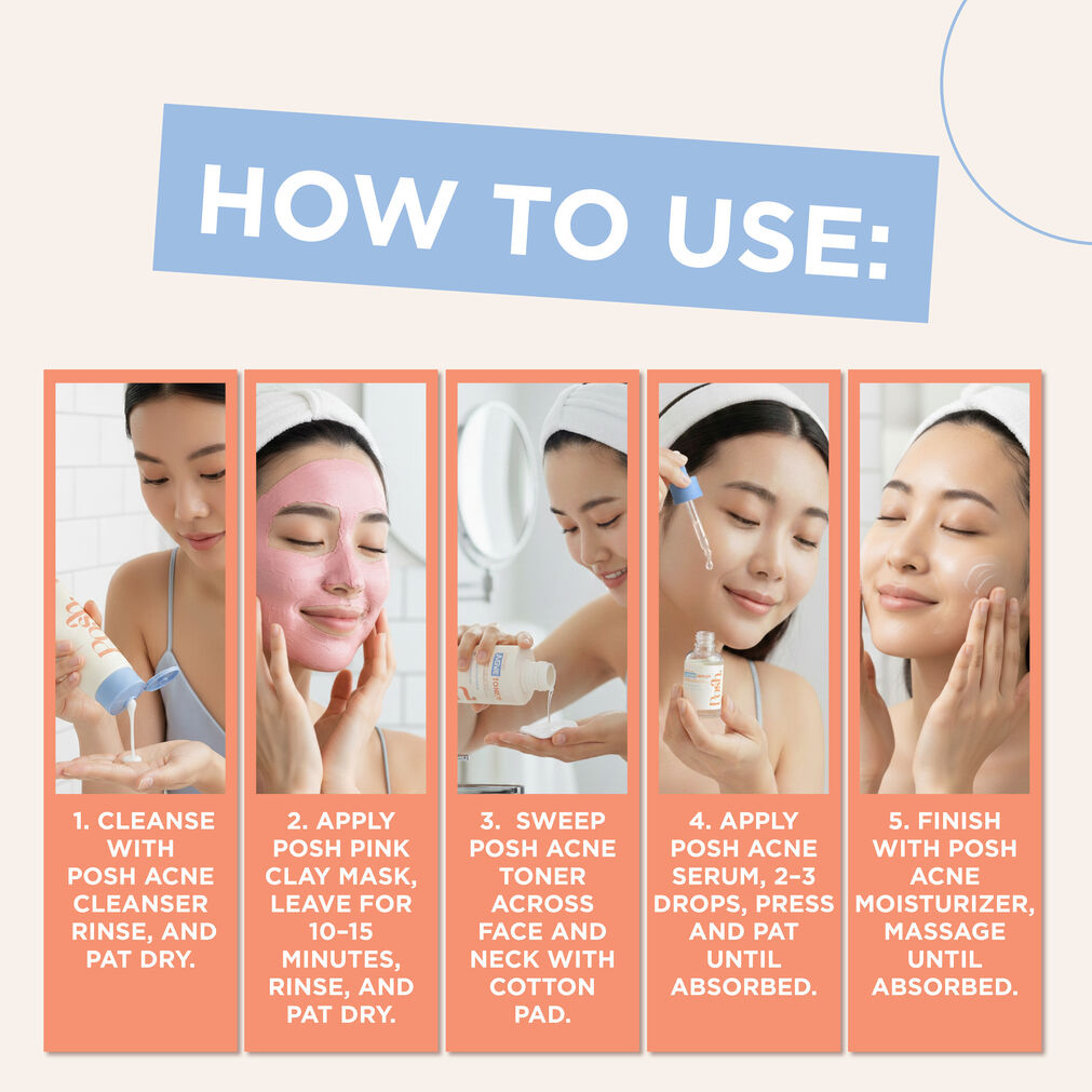 Posh Skincare Acne Set 5 - Cleanser 100ml, Clay Mask 50g,Toner 150ml ...