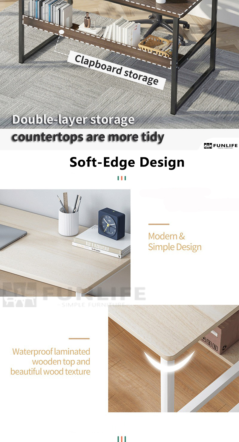 Study Table Double Layer Long Table Sturdy Computer Desk Storable ...